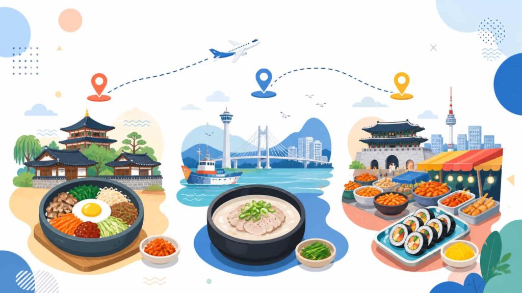 미식 여행 먹거리 중심 3일 코스 플래너 | 실패 없는 맛집 지도 (전주·부산·서울)